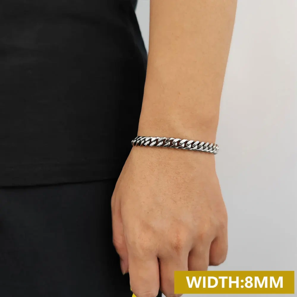 Hip Hop Jewelry Miami 6mm 8mm Fine Polishing Stainless Steel Cuban Link Bracelet For Women