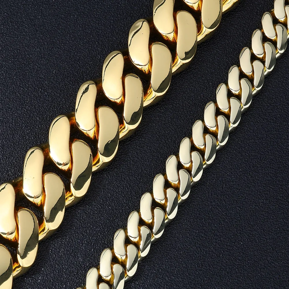 12MM Brass Choker 14K Solid Gold Plated Miami Cuban Link Chain Necklace Men Women Hip Hop Monaco Jewelry with Deep Carving 14k