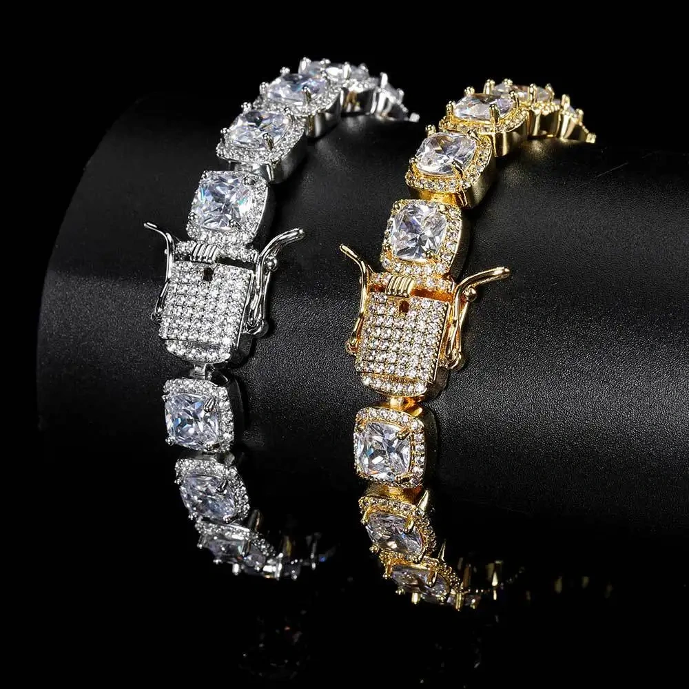 10/12mm Square Luxury Bubble Clustered Hip Hop Iced Out Tennis Bracelet Bling CZ For Men Jewelry