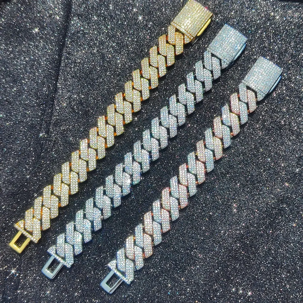 Hip Hop Jewelry 20MM Width 3 Rows Chunky And Heavy Cuban Link Chain Bracelet Iced Out Zirconia Fashion Rock Rapper Bracelet