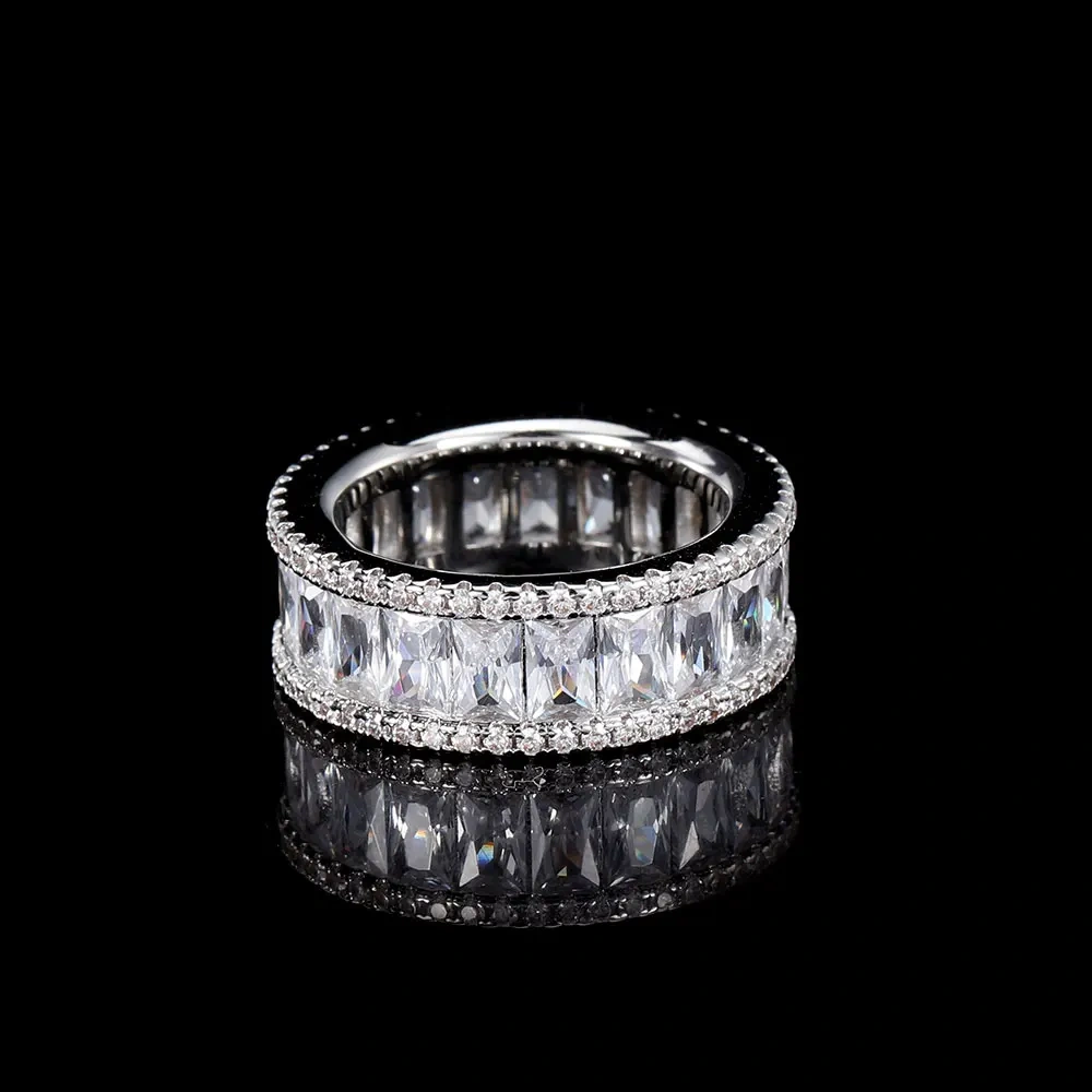 Hip Hop Fashion Jewelry 8Mm Micro Pave Single Row Rectangular Cubic Zirconia Rings For Men