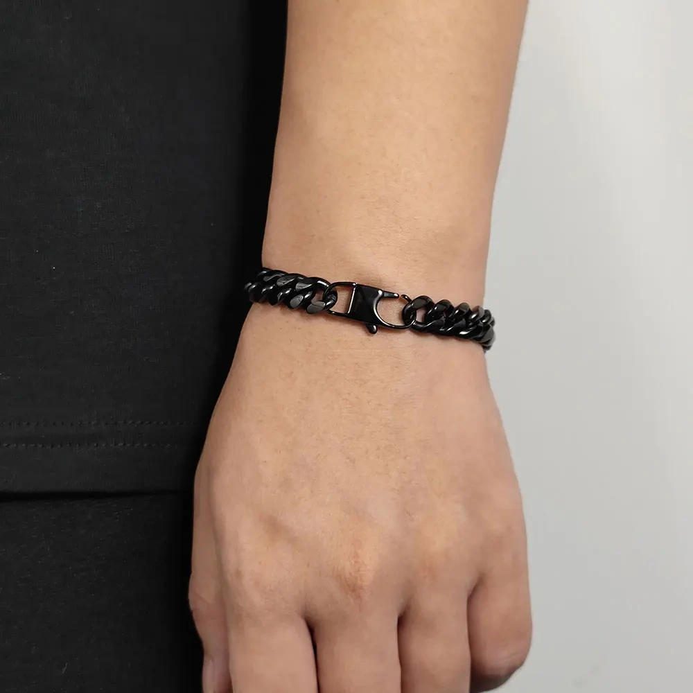 10mm Hip Hop Jewelry Fashion Simple Black Plated Stainless Steel Luxurious Cuban Link For Men Bracelet Can Custom Size
