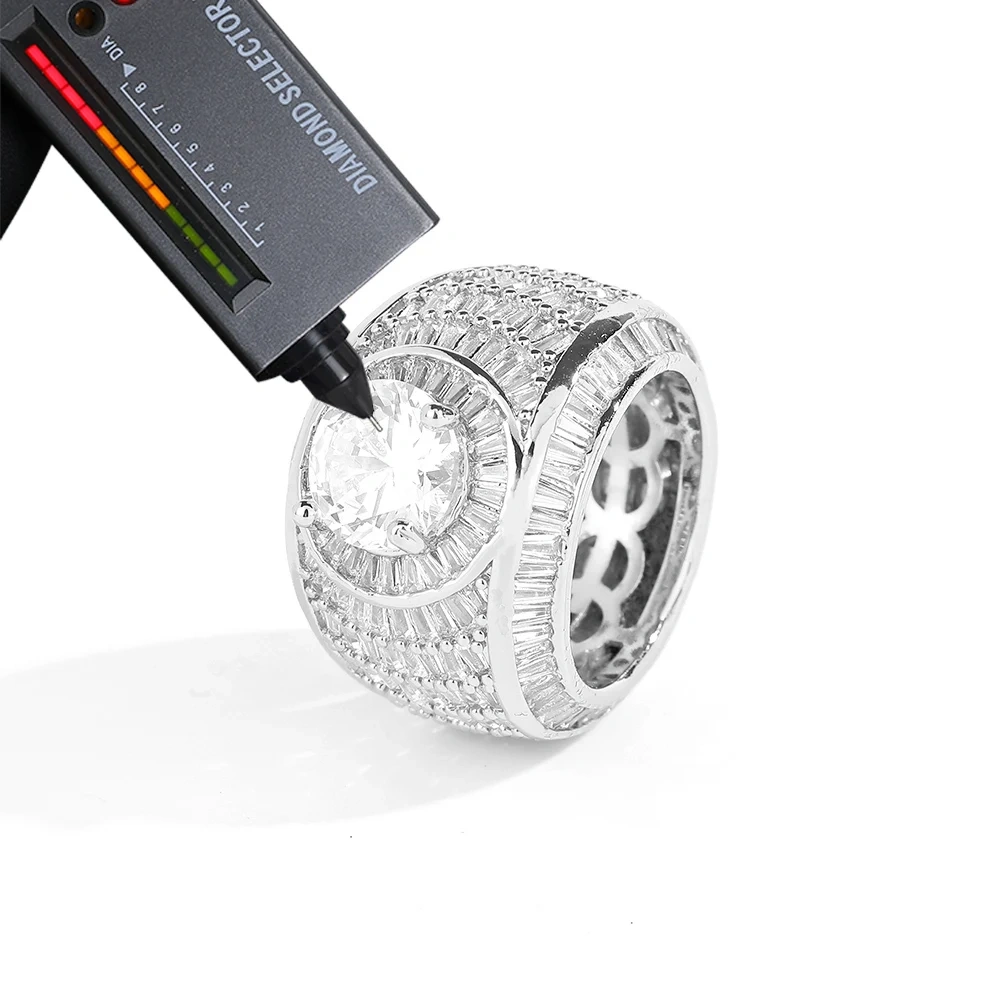 925 Sterling Silver Moissanite Ring D VVS Geometric Baguette Iced Out Ring with GRA  Hip-Hop Jewelry