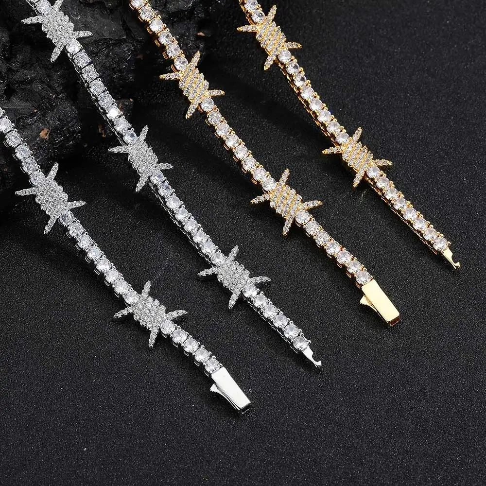 Hip Hop Spring Buckle Thorn Tennis Chain Jewelry High Quality Iced Out Zircon Tennis Chain Necklace For Girl Drop Shipping