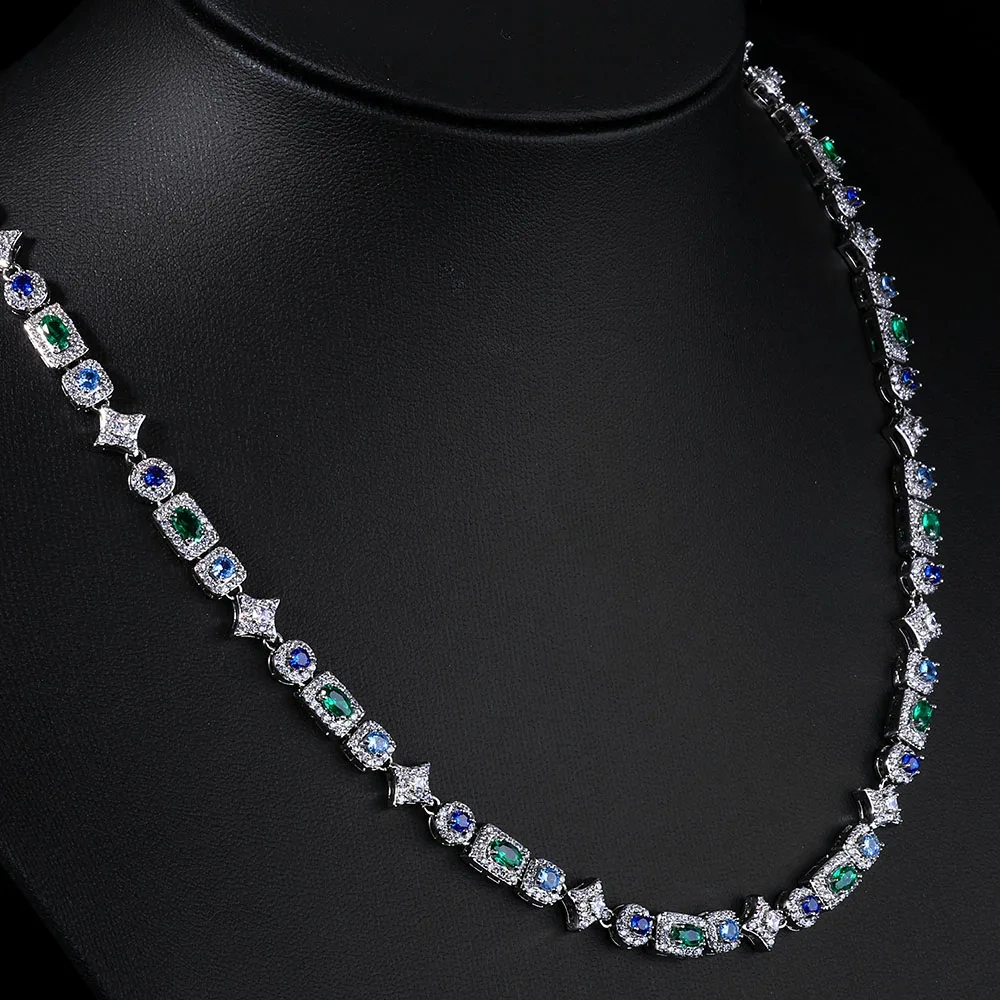 6MM Colorful Rectangle Tennis Chain Necklace 18k Gold Plated Brass Green/Blue Iced Out Choker Women Gift