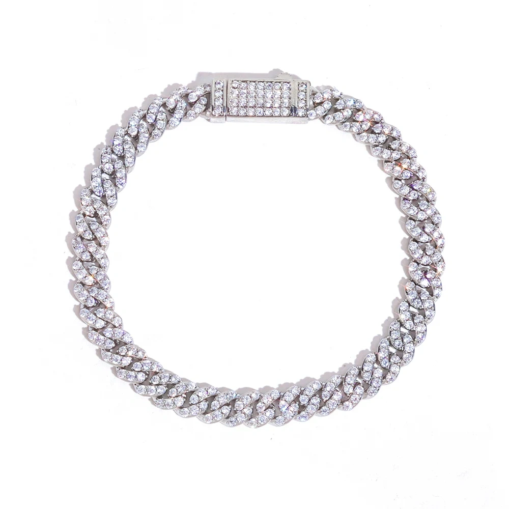 ESKEEM Hip Hop Jewelry 6mm Miami Cuban Bracelet Fully Single Row Iced Out Diamond Cuban Chain Bracelet Men Women Jewelry
