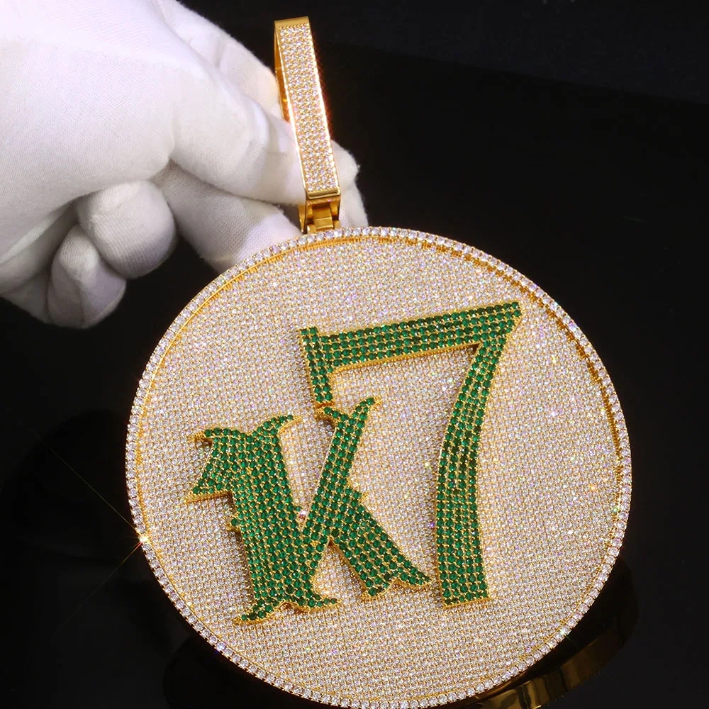 ESKEEM Custom 60/80/127MM Width Circle Letter Pendant Iced Out Cubic Zirconia Copper Round Name Number Logo Pendant Necklace