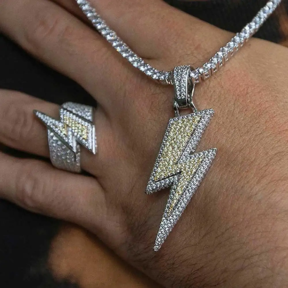 Hip Hop Rapper Rock For Men High Quality Iced Out Zircon Lightning Jewelry Pendants Necklace