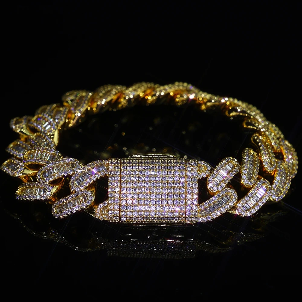 Hip Hop 12/15mm Bling Iced Out Diamond Cuban Chain Brass 5A Cz Baguette Cuban Link Necklace Men Women Jewelry Birthday Gift