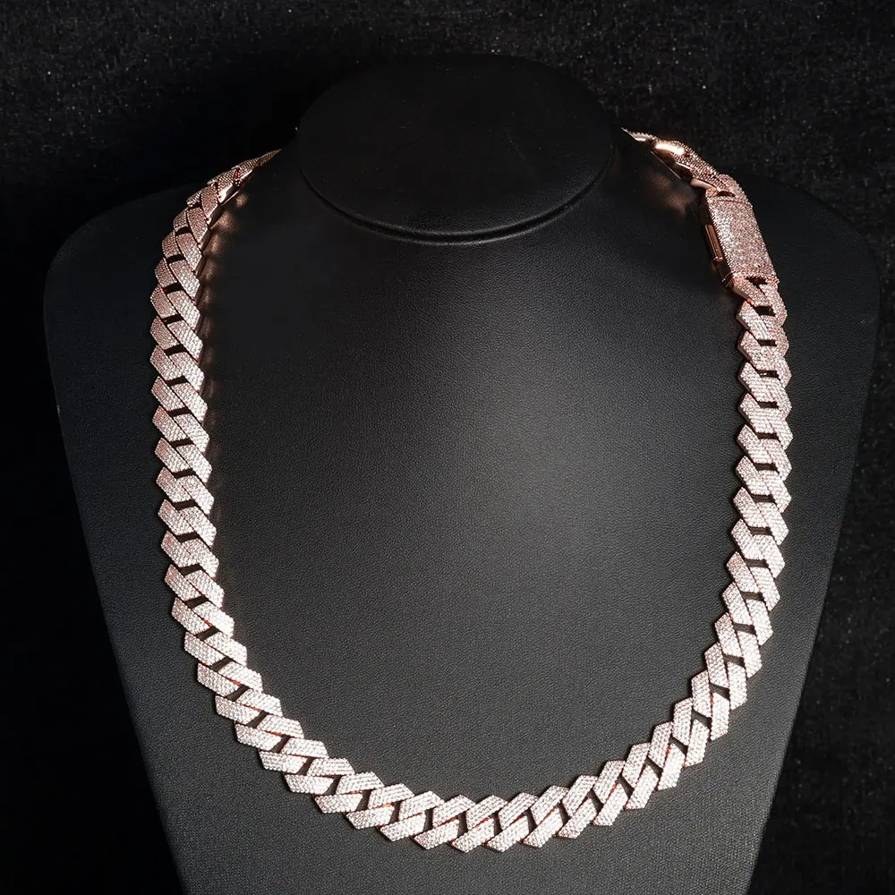 15mm CZ Iced  Custom Four Letter Box Clasp Cuban Link Chain Luxury Man Hip Hop Bling Full Diamond Rose Gold Plated Necklace