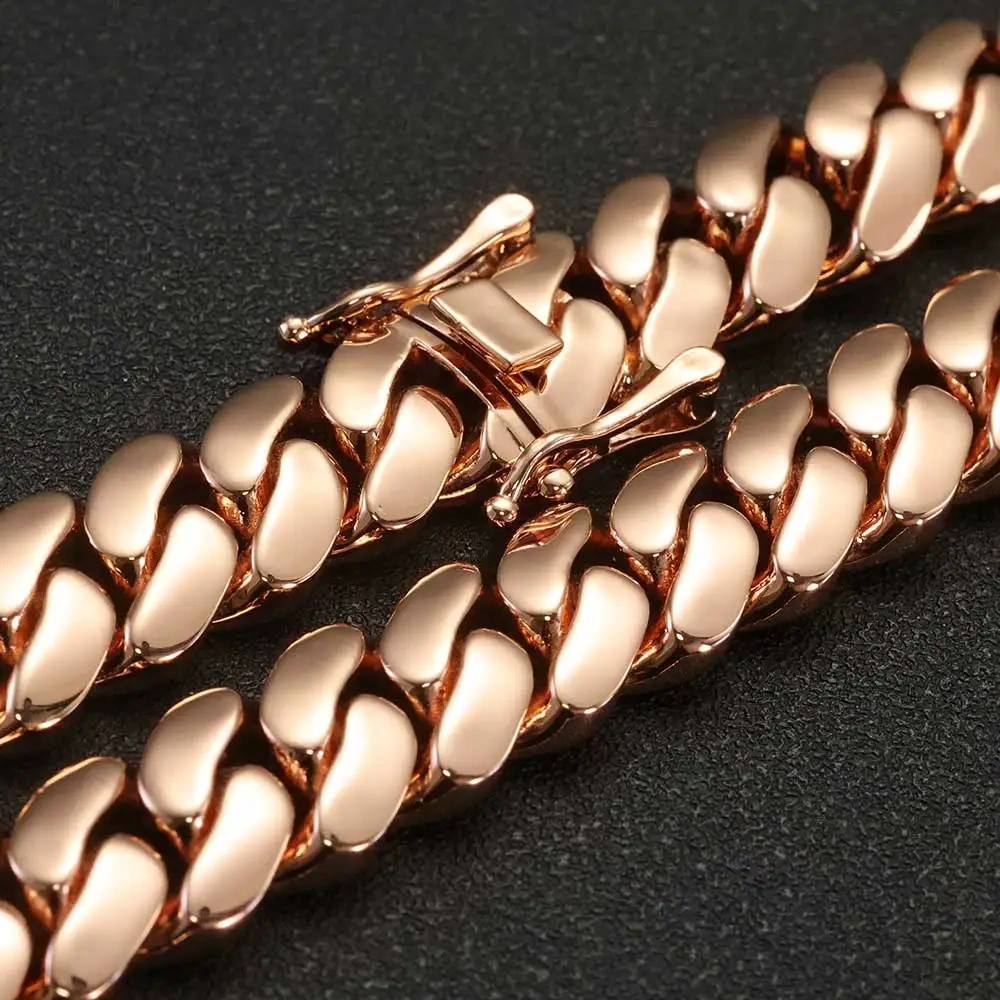ESKEEM 22mm Rose Gold Plated Cuban Necklace High Polish Smooth Thick Cuban Link Chain Choker Hiphop Jewelry
