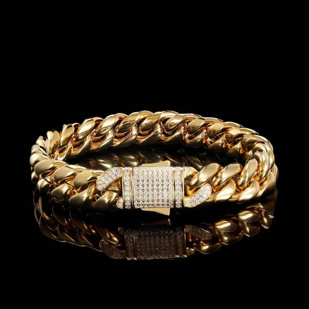 Hip Hop Stainless Steel Bracelet Bling CZ Clasp Jewelry for Men Designs Cuban Link Bracelet Free Custom Logo Drop Shipping
