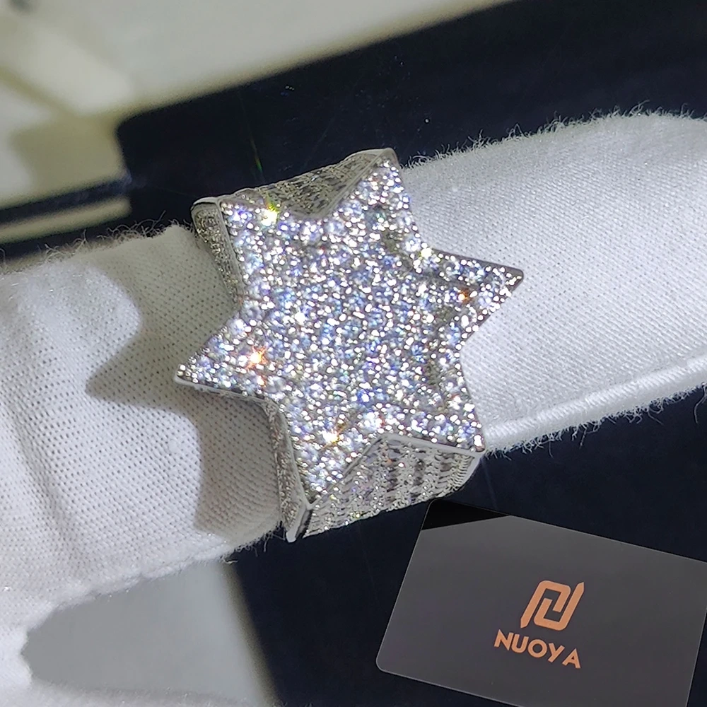 New Style Hip Hop Rapper Rock Jewelry Hexagonal Star Micro Pave 3A CZ Stone Ring For Women