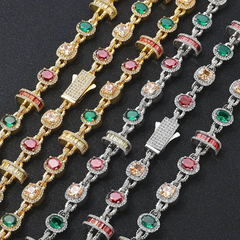 ESKEEM Rainbow Tennis Choker Women Jewelry Iced Out Multi Color Gemstone Necklace Colorful Stone Men Chain
