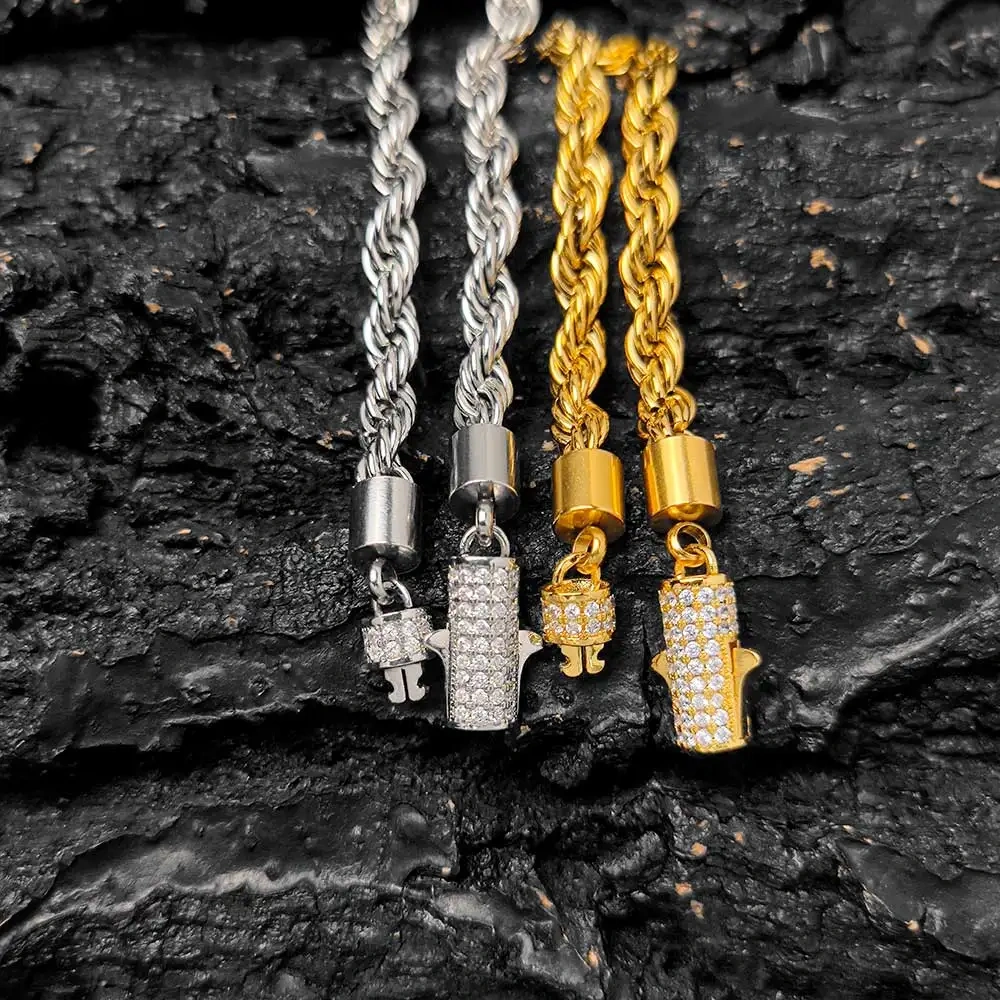 Nuoya New Style 6mm Iced Out Clasp Rope Chain Stainless Steel Twist Rope Chain Bracelet Jewelry For Women