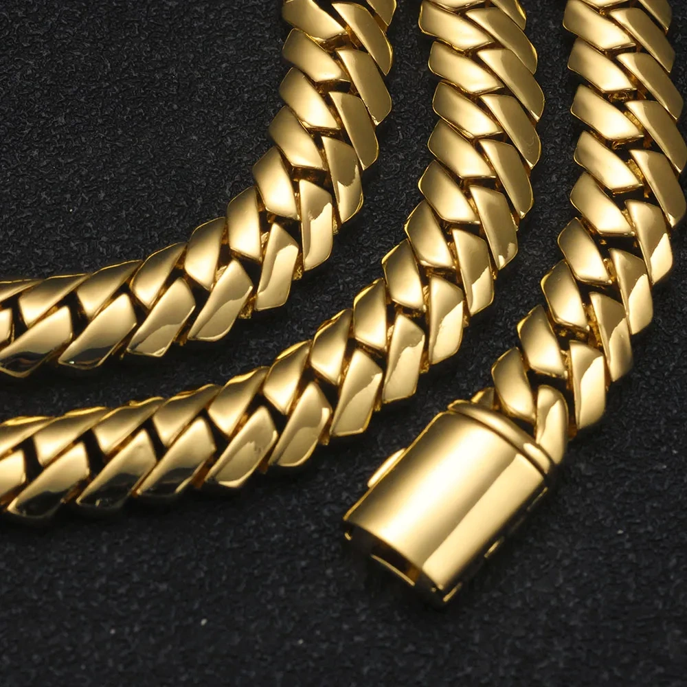 ESKEEM 12mm Miami Cuban Link Chain 14K Gold Plated Brass Hip Hop Jewelry Custom Rapper Men's Bracelet Gift