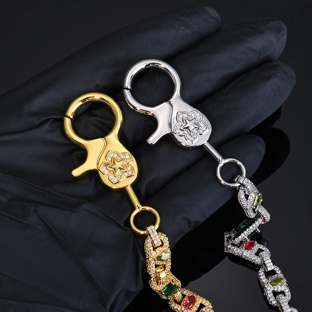 ESKEEM Custom Iced Out Diamond Keychain Mixed Inlaid Colorful Zircon Charm Hip Hop Wallet Jeans Link Big Clasp Jewelry