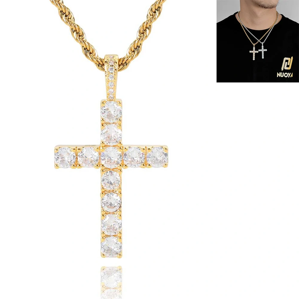 Hip Hop Jewelry Charm Women Cross Christian Jesus Bling Iced Out Copper Zircon Color Pendant Necklace
