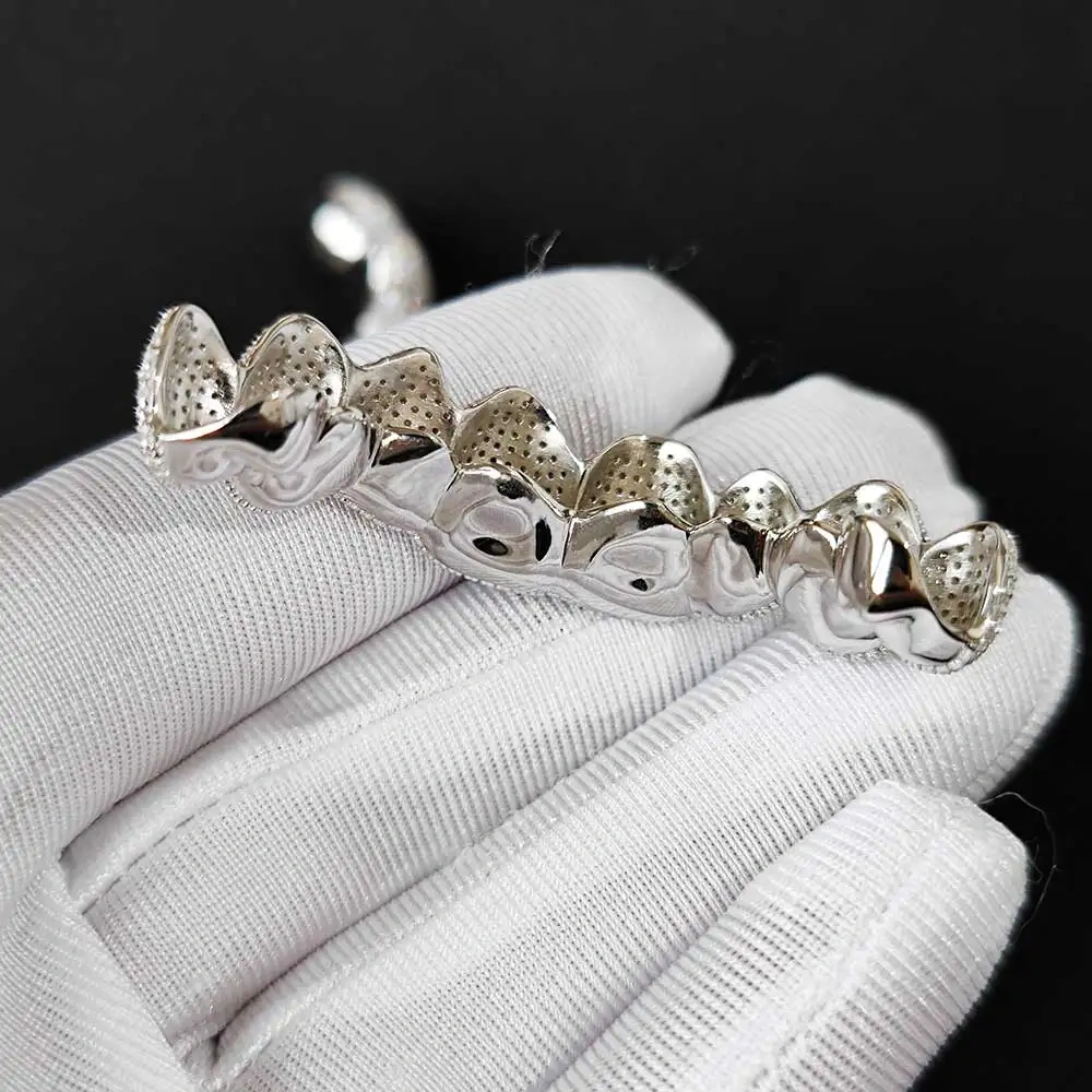 Custom Made Personalized VVS Moissanite Diamond Mens Hip Hop lced Out 925 Silver Sterling Grillz Teeth Decoration