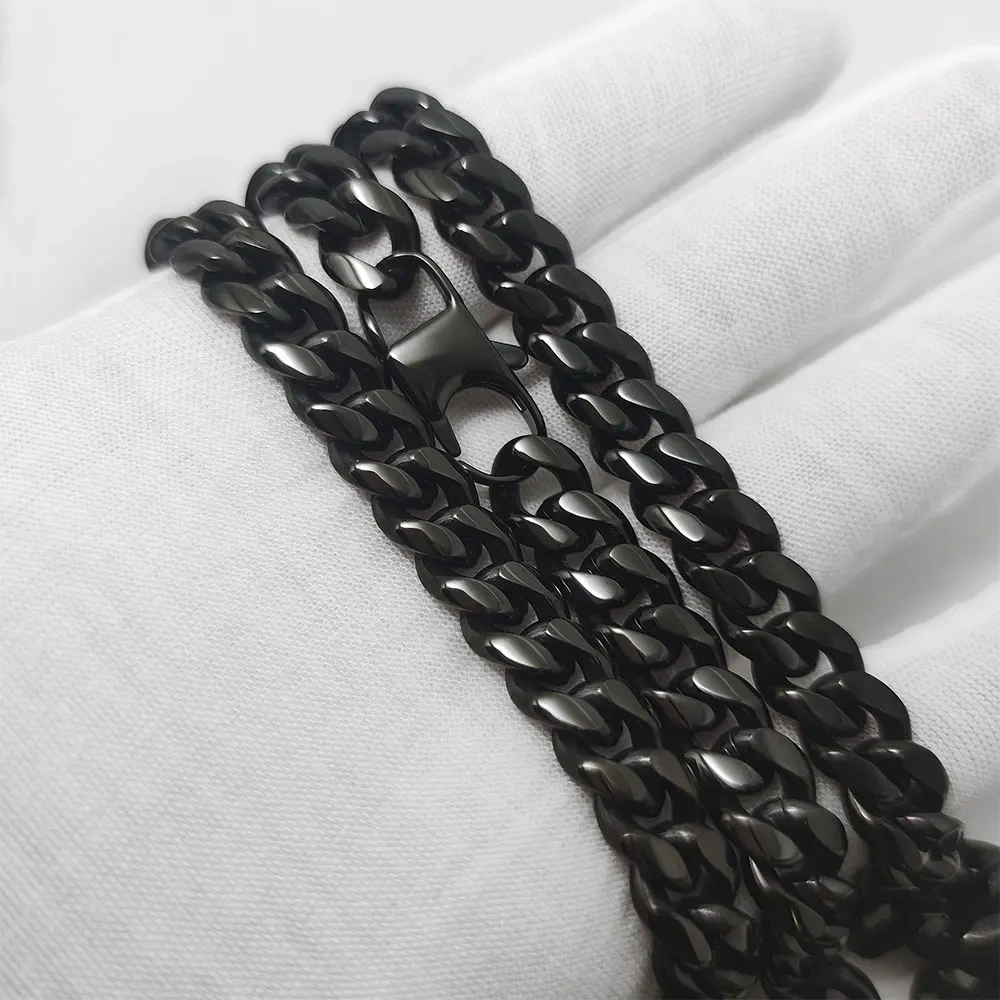 10mm Hip Hop Jewelry Fashion Simple Black Plated Stainless Steel Luxurious Cuban Link For Men Bracelet Can Custom Size