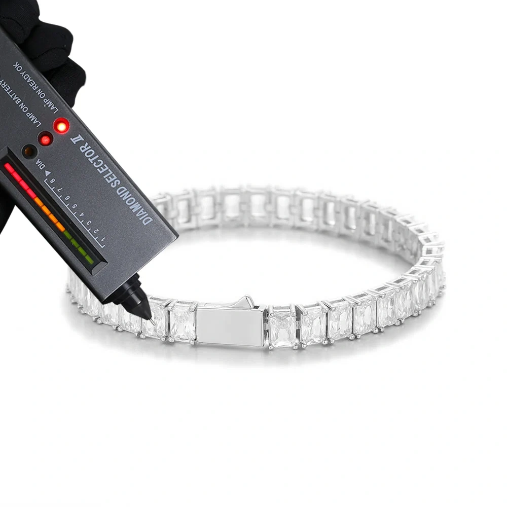 Men Jewelry 6mm VVS Moissanite Diamond Clustered Tennis Necklace White Gold Plated 925 Sterling Silver Tennis Chain Bracelet