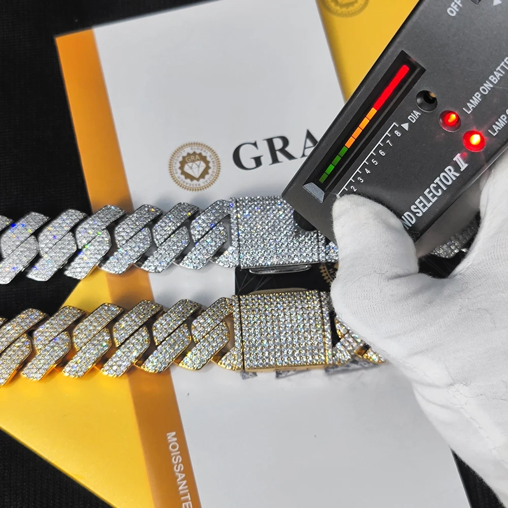 Custom 25MM S925 Sterling Silver Hip Hop Moissanite Cuban Link Chain Thick Miami VVS Cuban Necklace For Men