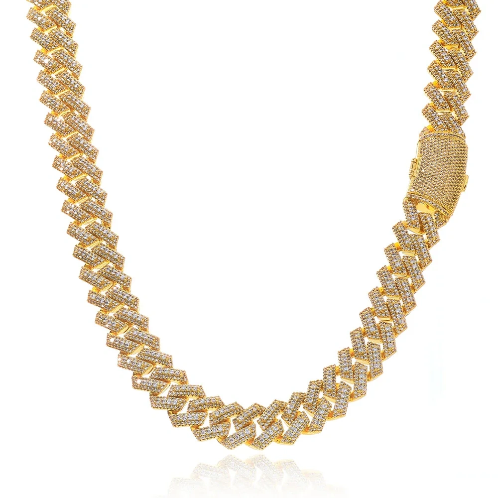 ESKEEM Hip Hop Fashion Jewelry 20mm Cubic Zirconia Cuban Chain Men 3 Rows Iced Out High Quality for Women Necklace