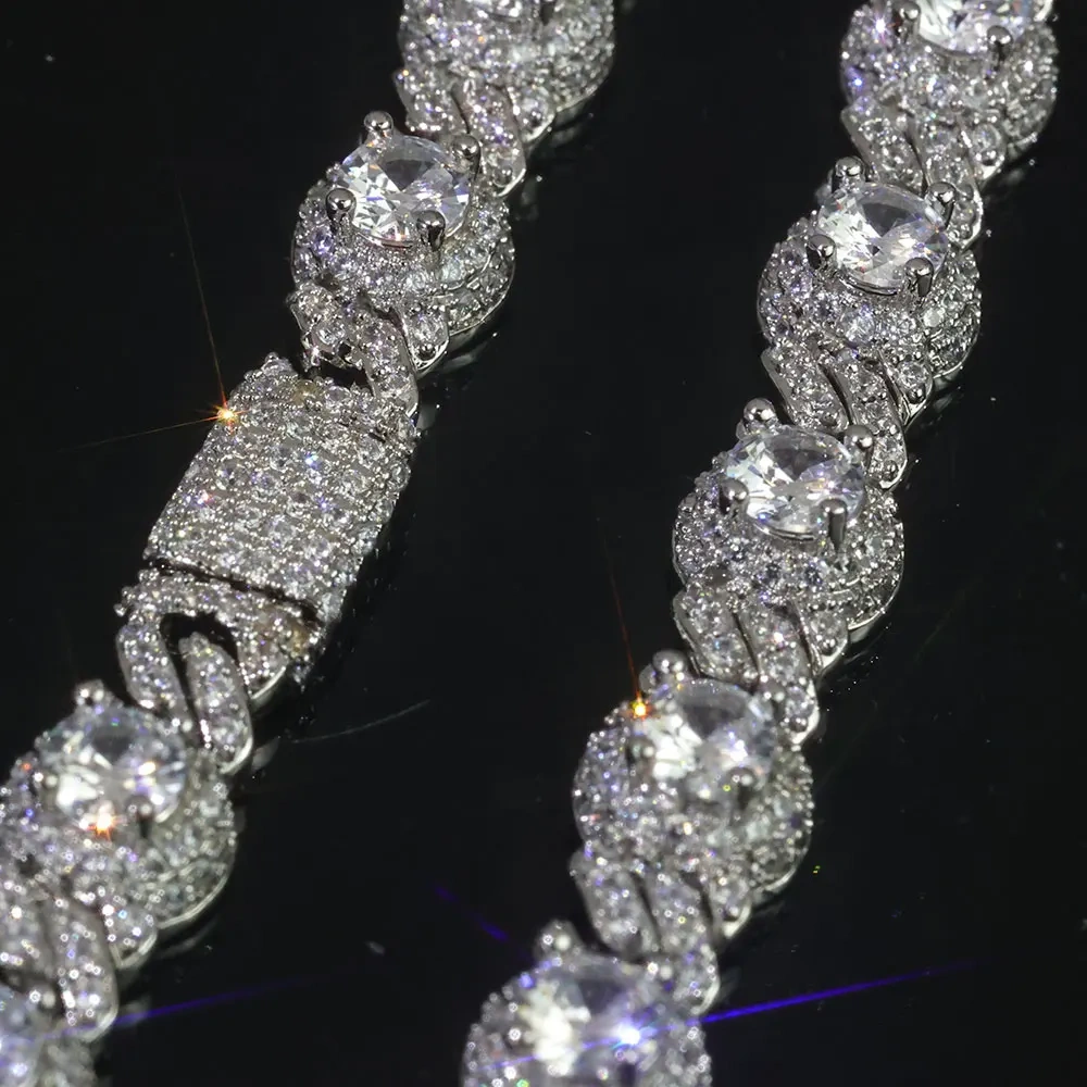 Hip Hop High End Jewelry Diamond White Gold Iced Out Bracelet 7.5mm Big Cz Round Bead 1Row Cuban Bracelet for Women Men Gift