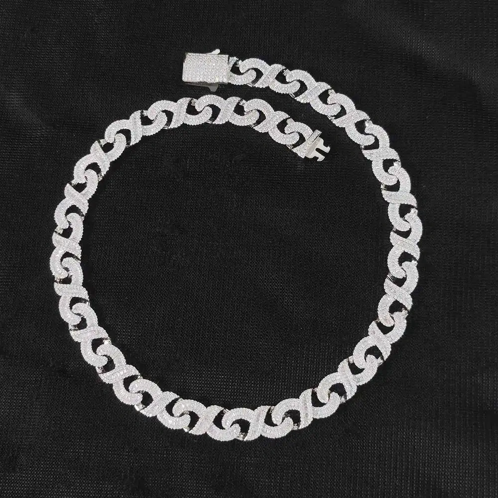 Hip Hop Jewelry 15MM Bling Iced Out Infinity Necklaces for Men Baguettecz Prong Setting 8word Cuban Link Chain Choker for Gift ﻿