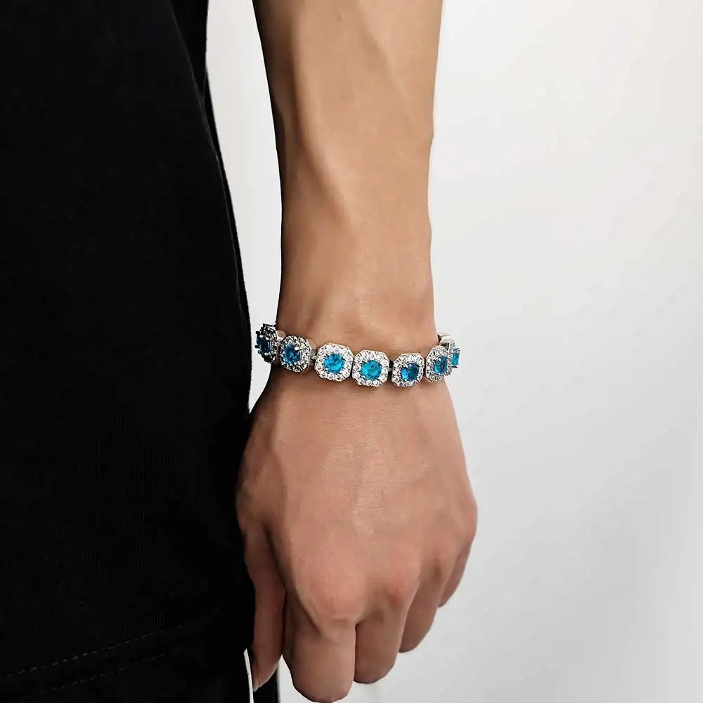 Wholesale Inventory Hip Hop Personality Style Clamshell BucklePink/Blue Gemstone Tennis Chain Bracelet for Girls