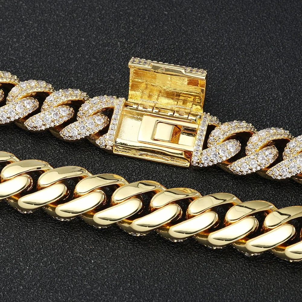 Hip Hop Jewelry 15mm Bubble Cuban Bracelet Men Bling Iced Out 3 Rows Cubic Zirconia Cuban Bracelet Charms Birthday Gift
