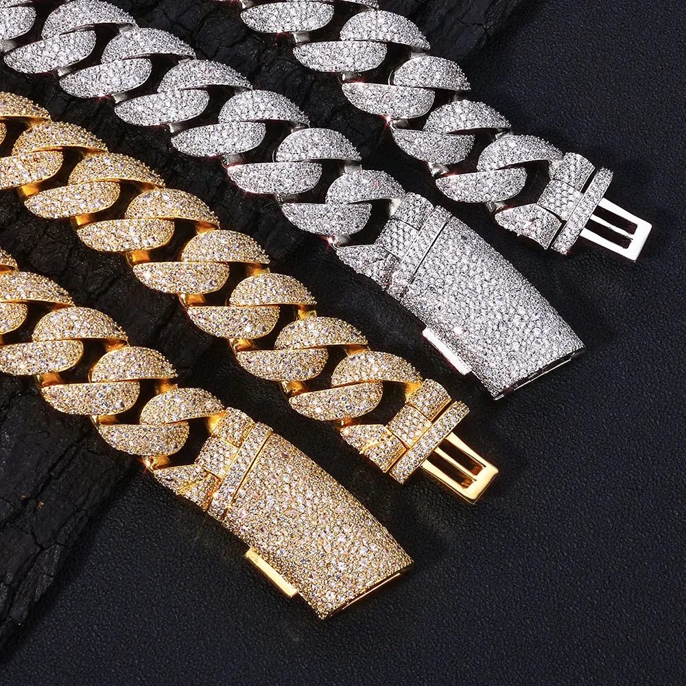 ESKEEM Hip Hop Jewelry 22mm Miami Cuban Bracelet Fully Iced Out Mixed-cut Round and Irregular-shaped Diamonds Chain