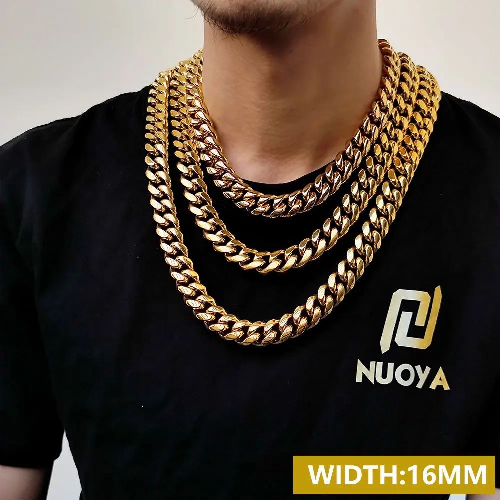 Hip Hop Men's 8/10/12/14/16mm Stainless Steel Necklace Miami Cuban Link Chain Fashion Jewelry Free Custom Logo