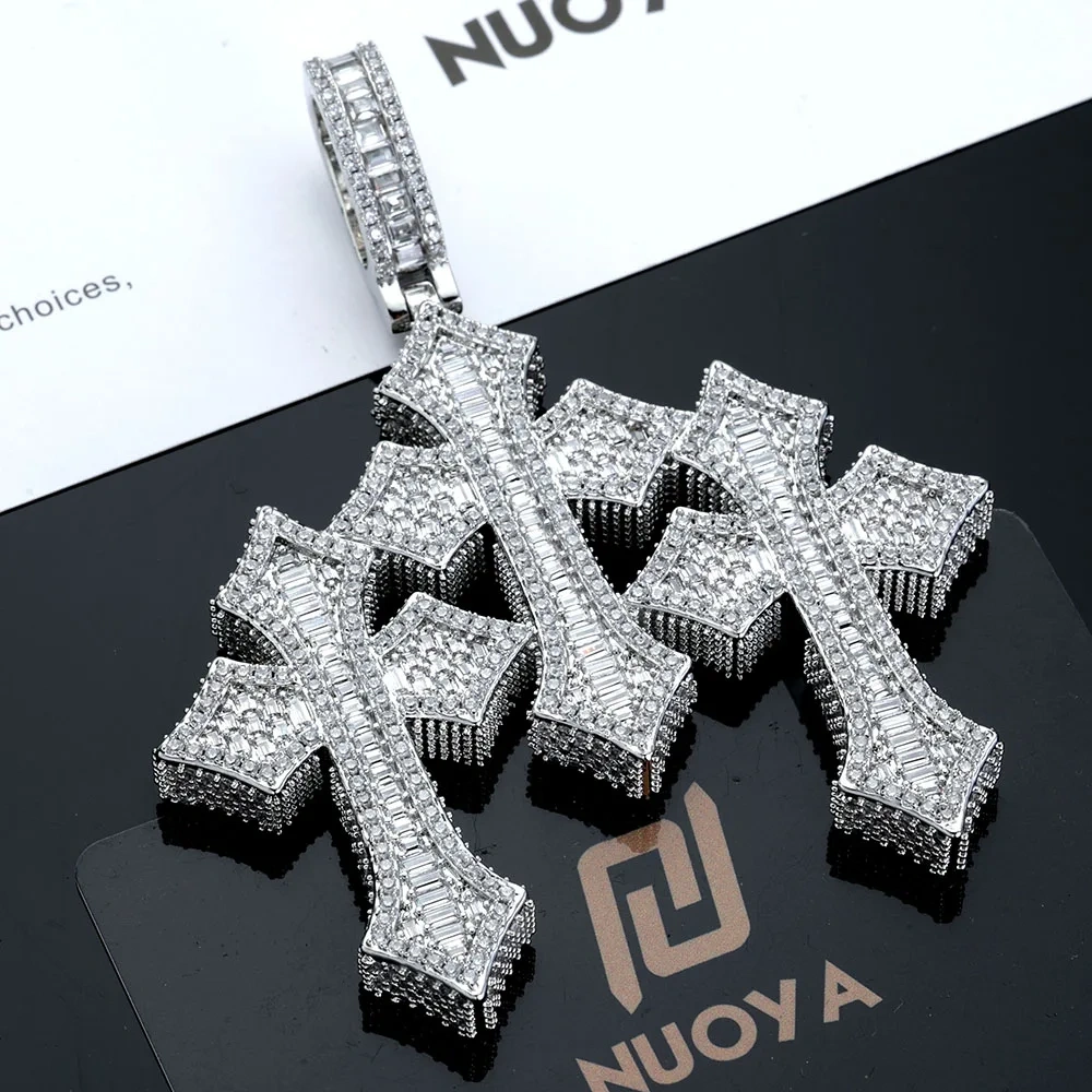 Hip Hop 3inch Iced Cross Pendant High Quality 5A Cubic Zirconia Cool Men Jewelry CZ Triple Cross Pendant Necklace Drop Shipping
