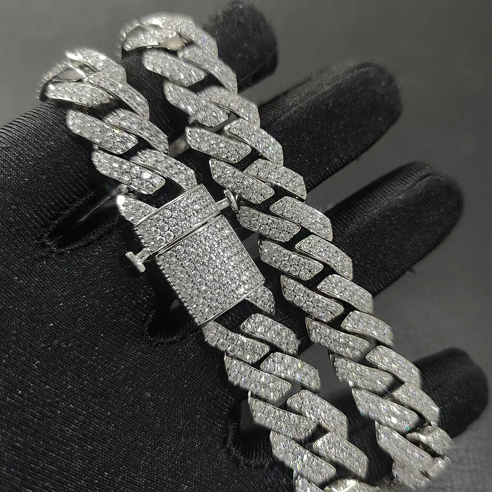Hip Hop Jewelry 15MM Double-Row Iced Out Chain Necklaces Women 18K Gold/White Gold Plating Miami Prong Cuban Chain Necklace