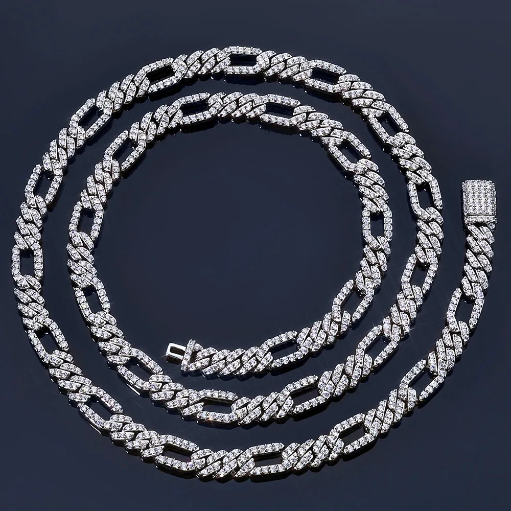 ESKEEM New Arrival 7mm Figaro Necklace Iced Out Cubic Zirconia Stones Cuban Link Style Hip Hop Chain Jewelry