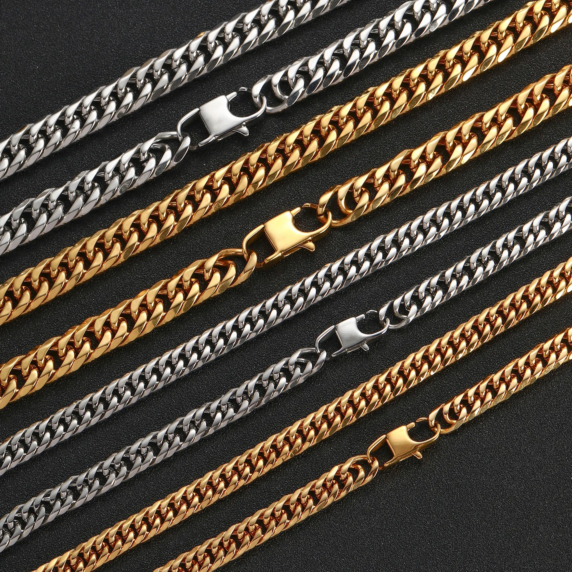 Hip Hop Jewelry 7/9.5MM Width Stainless Steel Miami 6 Side Cowboy clasp Cuban Chain Necklace 16-26"