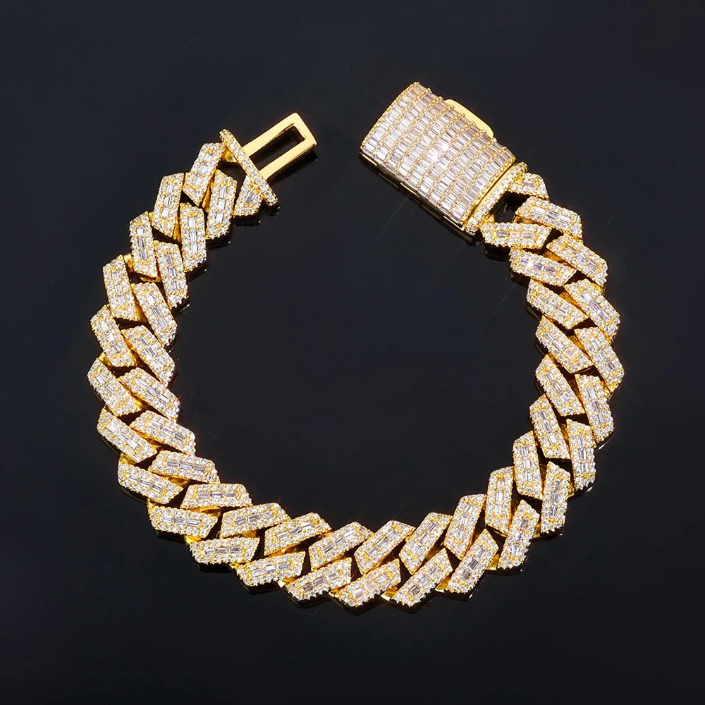ESKEEM New Arrived Iced Out Rectangle Diamond Cuban Necklace Mix Prong Setting CZ Cuban Link Chain Hip Hop Jewelry