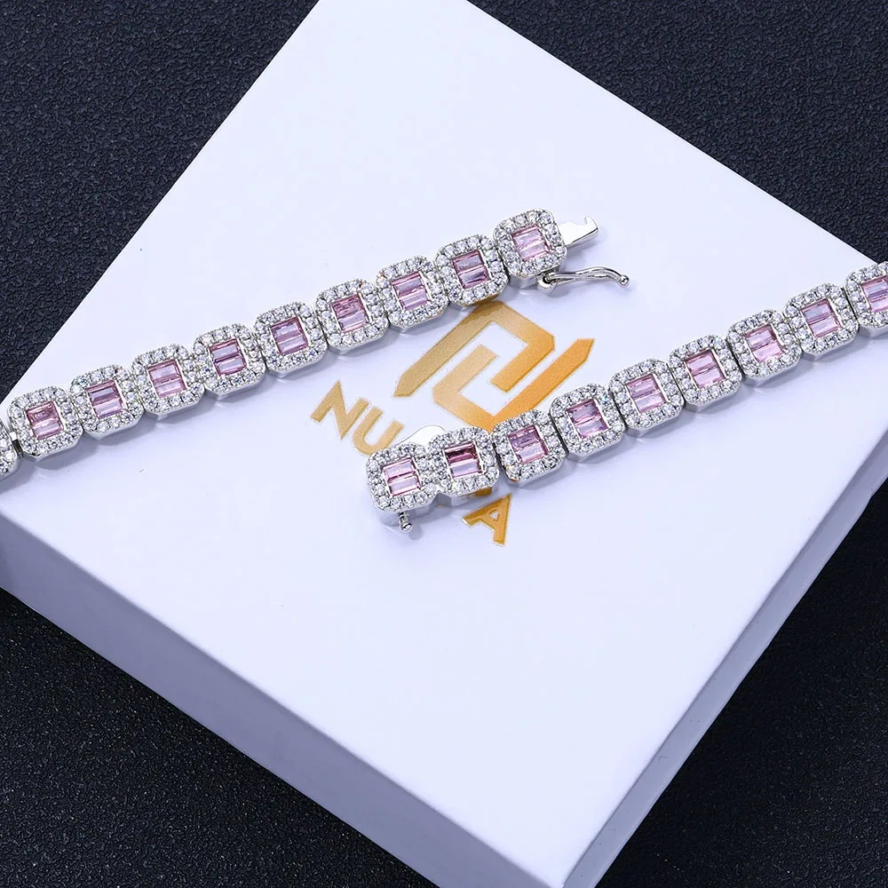 ESKEEM Hip Hop Jewelry White Gold Plated Clustered Tennis Chain for Women Micro Pave Purple Baguette CZ Diamond Tennis Necklace