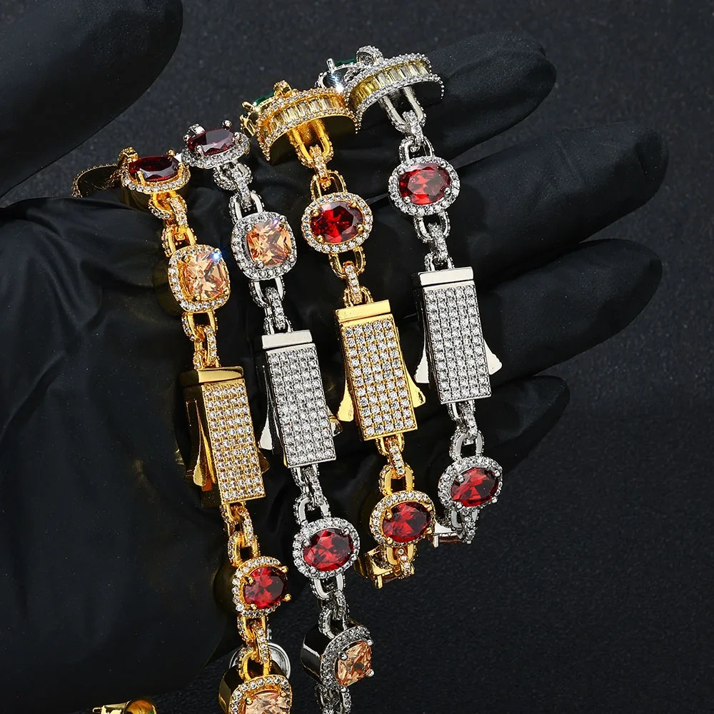 ESKEEM Multicolor Ruby and Emerald Chain Iced Necklace Sparkling 18K Gold Plated Cubic Zirconia Fine Jewelry for Women Gift