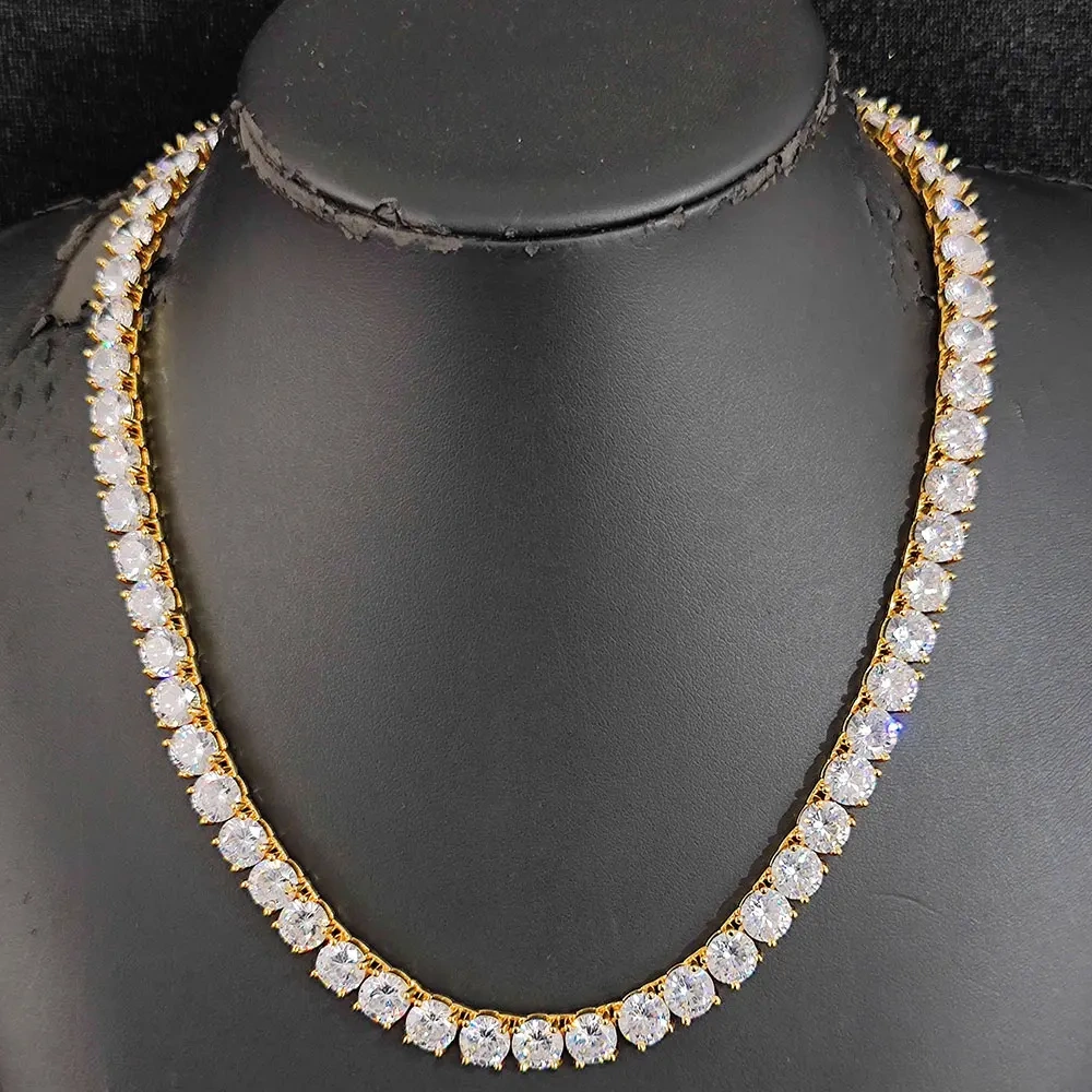 ESKEEM Bling 8mm Big CZ Diamond Tennis Necklace Hip Hop Fine Jewelry Iced Out Cubic Zircon Tennis Chain Necklace Men Women Gift
