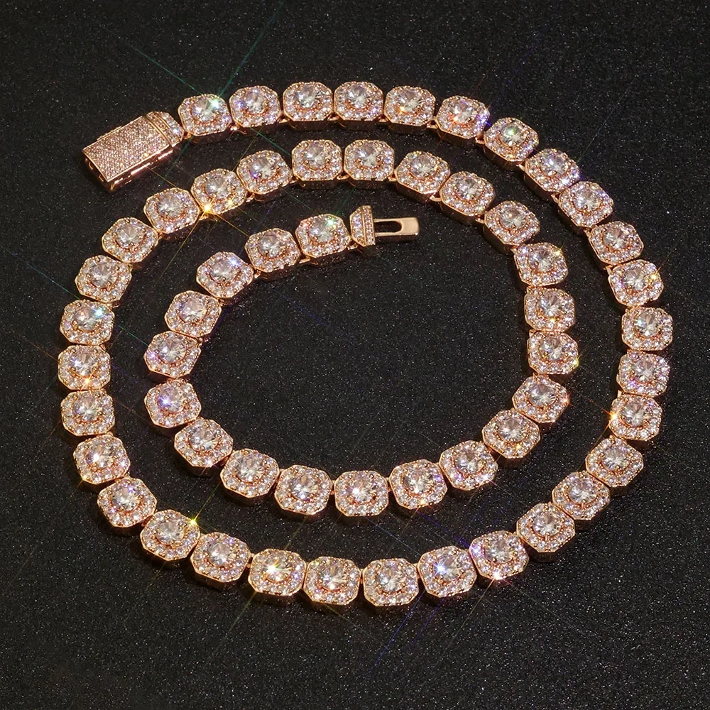 Hip Hop Jewelry Men Rock Cluster Tennis Choker 10mm 12mm Width Iced Out Bracelet Necklace Rose Gold Plated Tennis Chain
