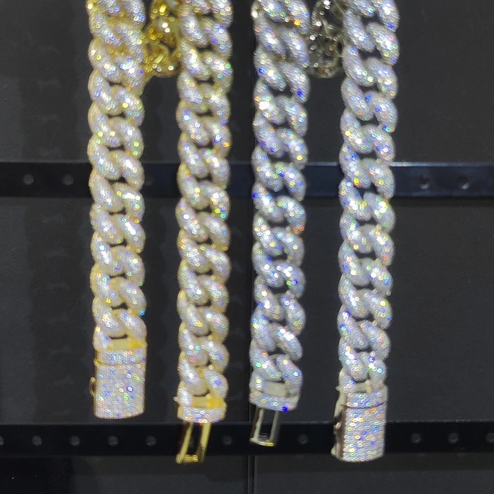 14mm Width Full Paved Cubic Zirconia CZ Iced Out Bling Cool Men Boy Hip Hop 18k Gold Plating Miami Cuban Chain Necklace
