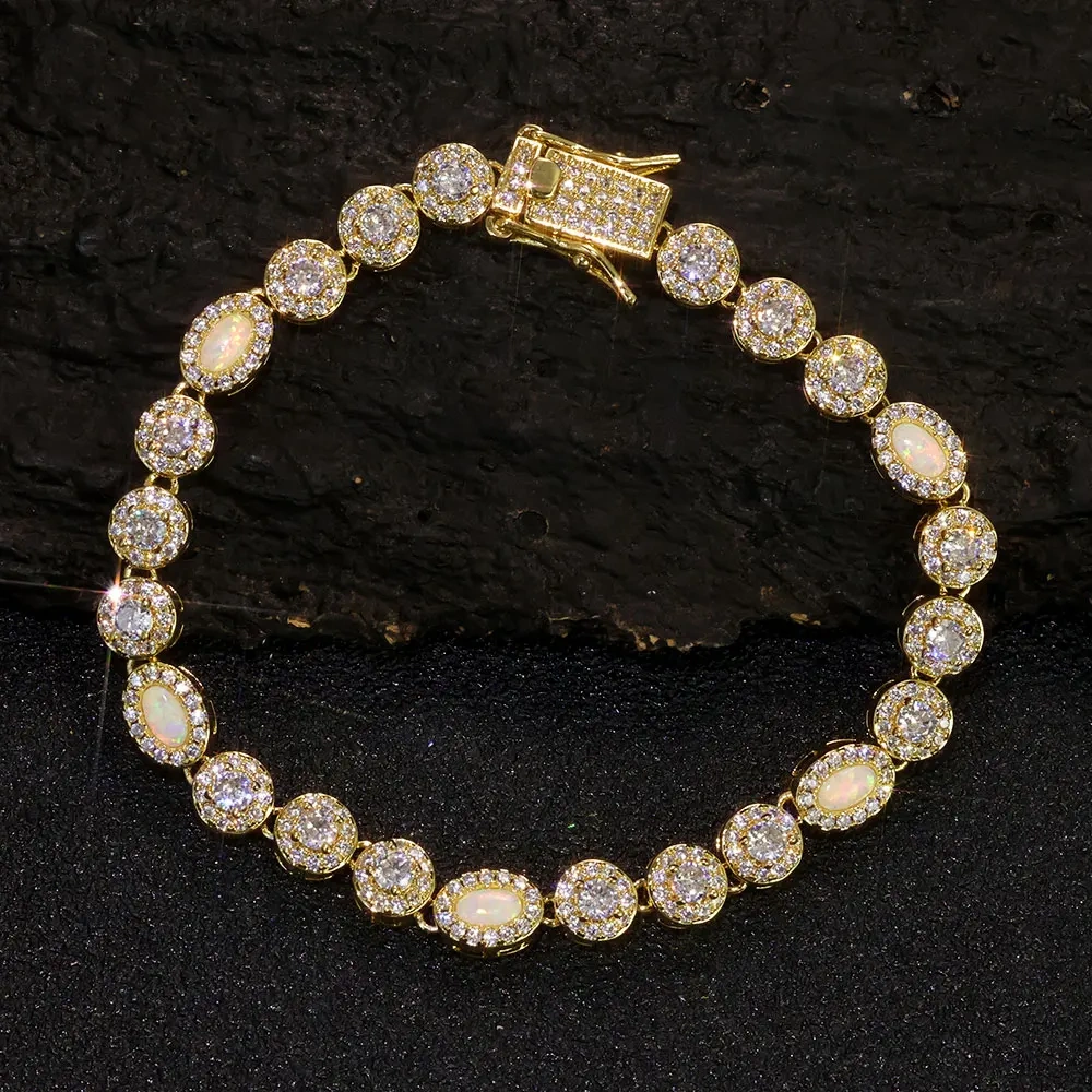 Light Luxury Brass Inlaid Zircon Opal Tennis Bracelet White Gold Plated Bling Diamonds Bracelet Accessories for Women Gift