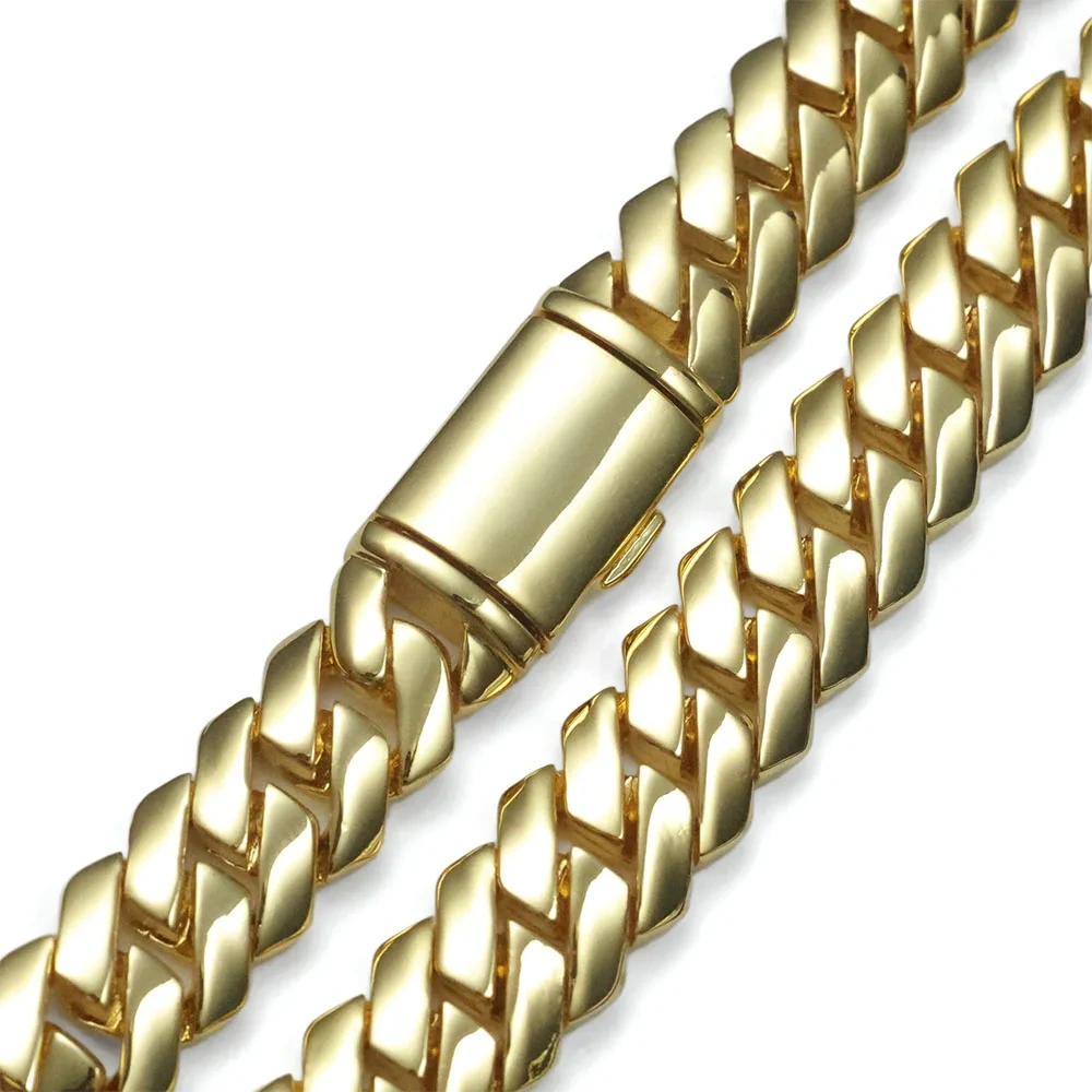 ESKEEM 12mm Miami Cuban Link Chain 14K Gold Plated Brass Hip Hop Jewelry Custom Rapper Men's Bracelet Gift