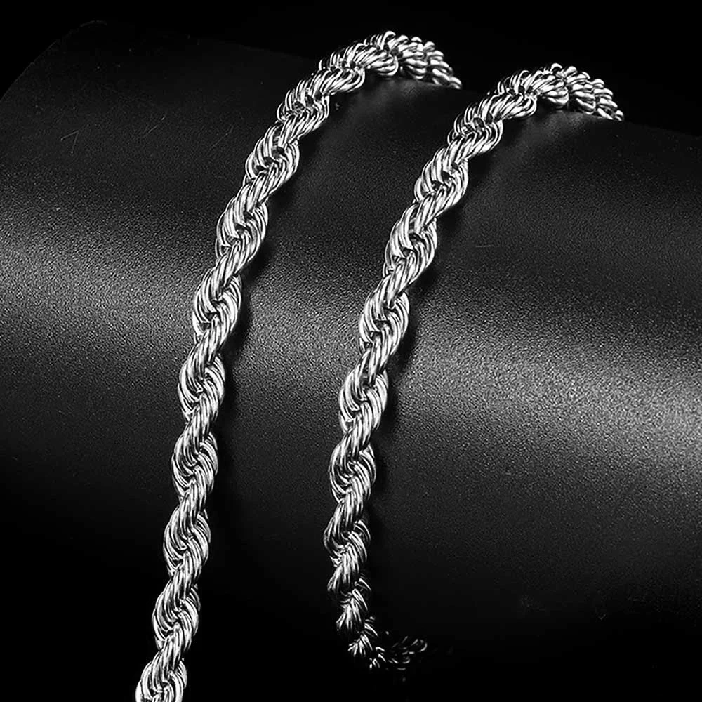 New Style 6mm Iced Out Clasp Rope Chain Stainless Steel Twist Rope Chain Necklace Jewelry For Women Drop Shipping