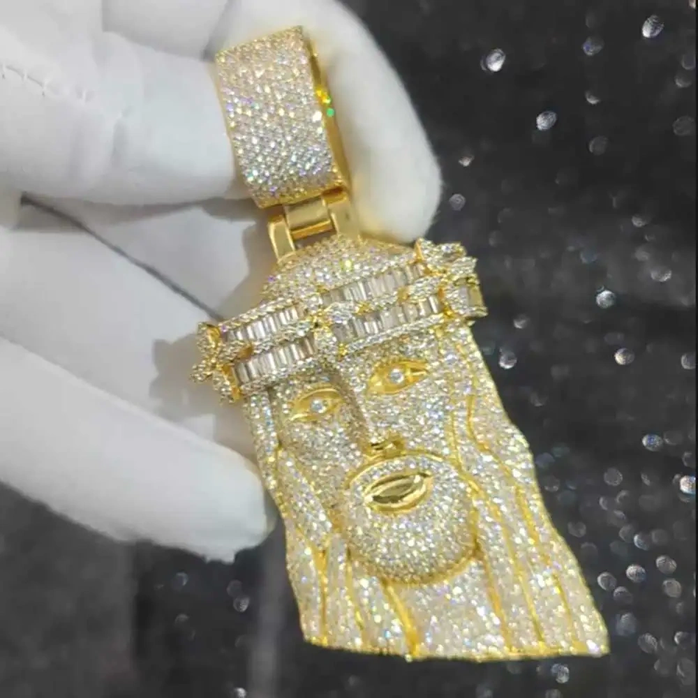 3D Design Hip Hop Rapper CZ Jesus Pendant Jewelry New Arrival Mixed Inlay Flower Crown Big Jesus Iced Out Pendant Necklace