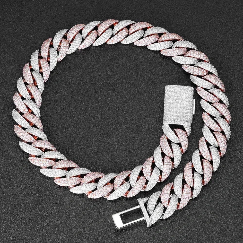 Luxury Hip Hop Rose Gold Iced Out CZ Diamond Necklace Big Size 22MM 3 Rows Custom Cuban Link Chain Necklace Jewelry