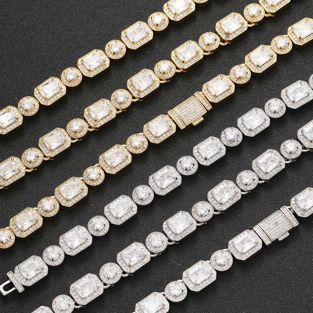 Fashion Jewelry Iced Out Zircon Necklace Square Round Bling Diamond Women Clustered Tennis Chain