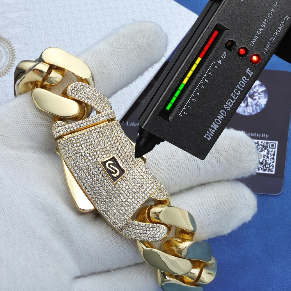 ESKEEM Moissanite Monaco Necklace 925 Silver Iced Out VVS Pass Diamond Test Clasp 6/8/10mm Chain Fine Jewelry with GRA In Stock